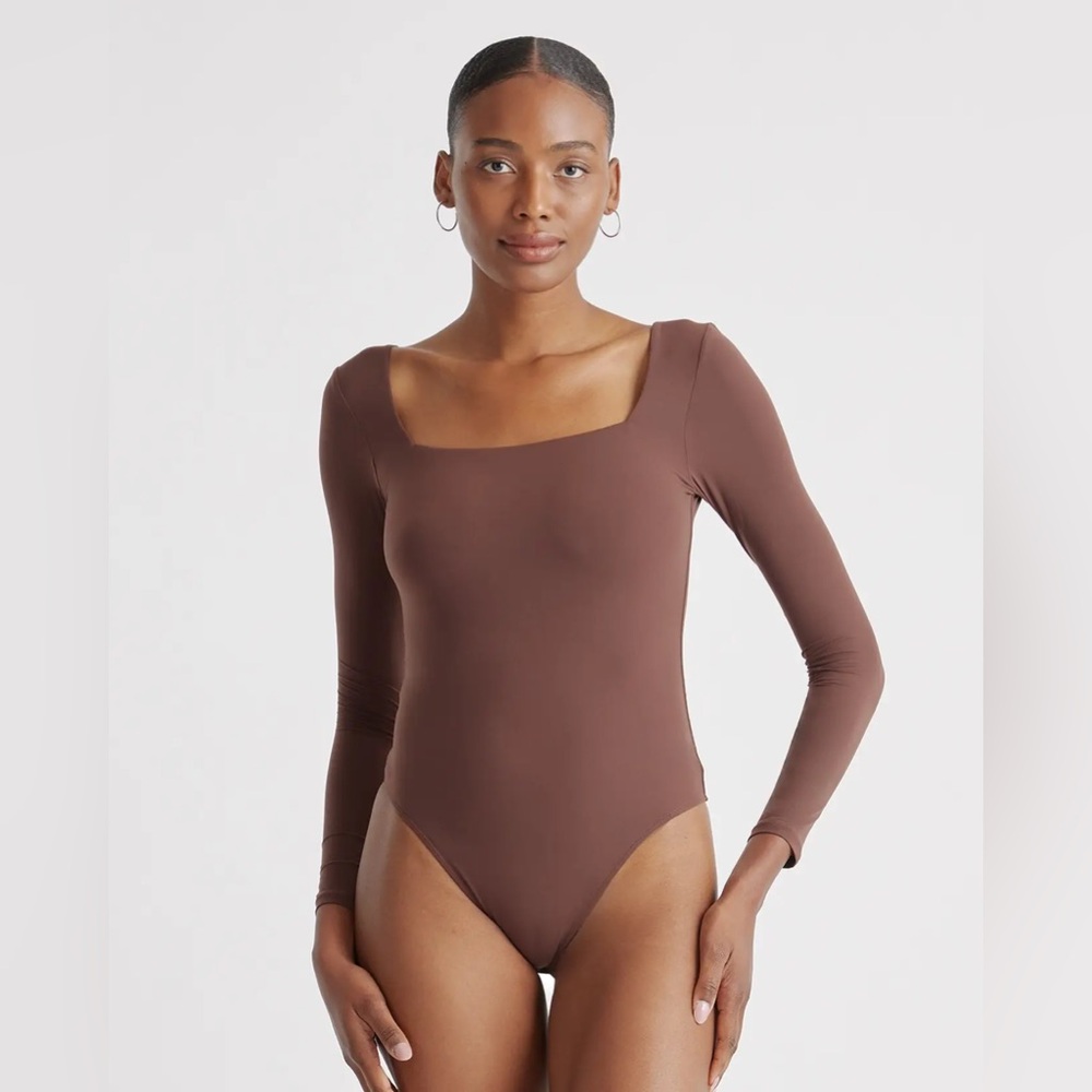 Quince Brown Square-Neck Long-Sleeve Bodysuit second skin
